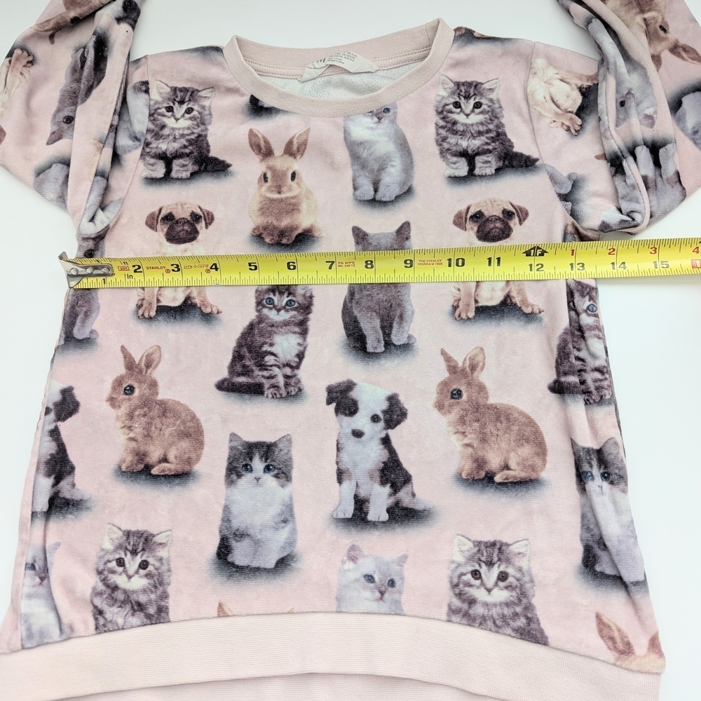 H&M Kids (4-6 yrs) Pastel Pink Velour Sweatshirt w/Kittens, Puppies & Bunnies - Picture 8 of 12